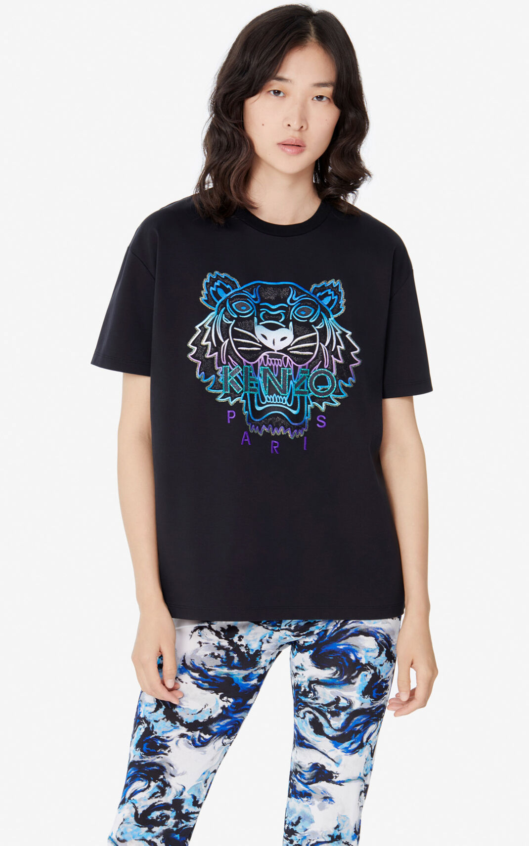 Camisetas Kenzo Tiger Mujer Negras EAG654973